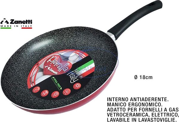 Zanetti Padella Antiaderente in Alluminio 18 cm Manico Bachelite La Rossa