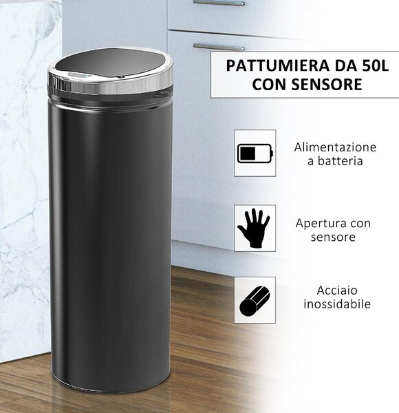 DecHome Pattumiera Automatica con Sensore a Infrarossi e Capacit 50L Acciaio Inox e Plastica Nero 30.5x30.5x81.5cm - 46e3