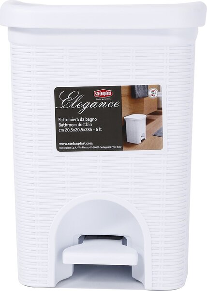 STEFANPLAST Pattumiera Bidone Spazzatura capacit lt. 6 cm. 20,5x20,5x28 h con Coperchio e Pedale colore Bianco - Linea Elegance - 30100