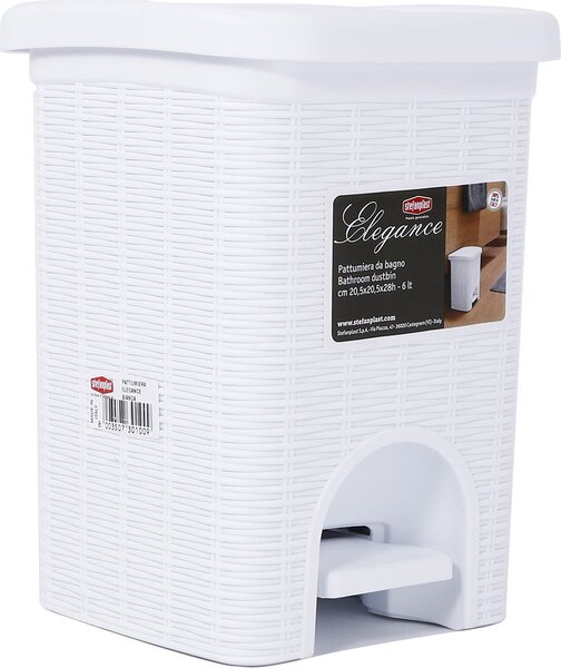 STEFANPLAST Pattumiera Bidone Spazzatura capacit lt. 6 cm. 20,5x20,5x28 h con Coperchio e Pedale colore Bianco - Linea Elegance - 30100
