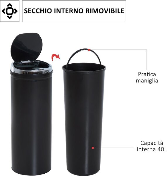DecHome Pattumiera Automatica con Sensore a Infrarossi e Capacit 50L Acciaio Inox e Plastica Nero 30.5x30.5x81.5cm - 46e3