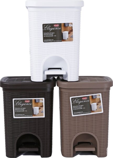 STEFANPLAST Pattumiera Bidone Spazzatura capacit lt. 6 cm. 20,5x20,5x28 h con Coperchio e Pedale colore Tortora - Linea Elegance - 30101