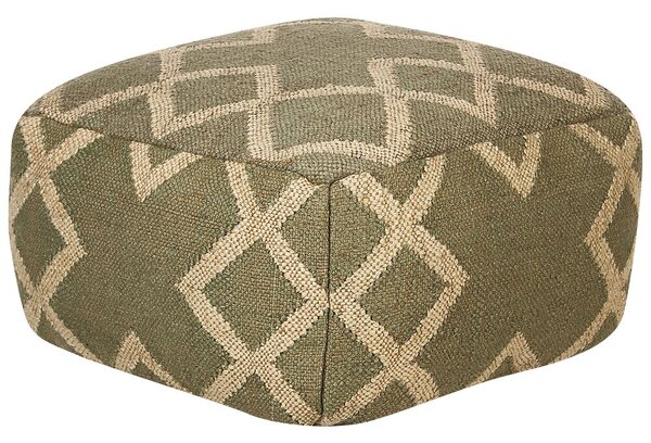 Pouf con motivo geometrico in iuta e lana tessuto a mano di colore verde e beige 50 x 50 cm soggiorno Beliani