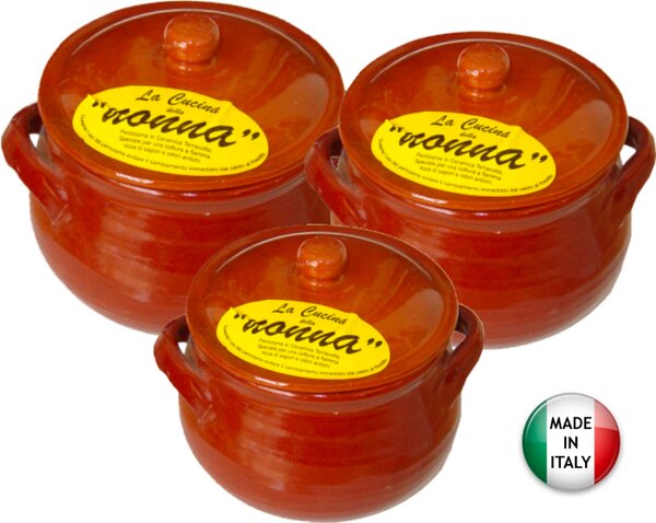Barone Ceramica Pentola in Terracotta per Fuoco con Retina Spargifiamma cm 20 con Coperchio