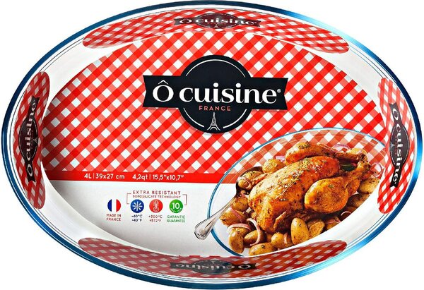O cuisine Pirofila da Forno in Vetro Temperato Ovale Capacit 4 Litri 39 x 27 cm colore Trasparente