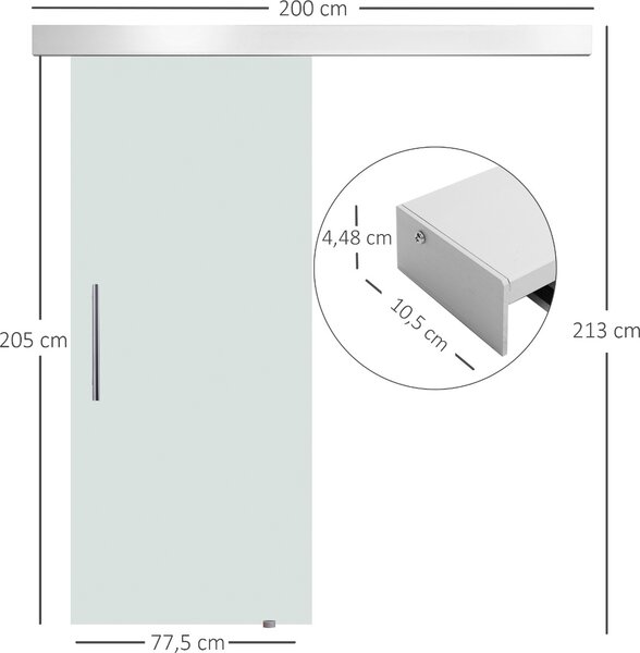Brugel Porta Scorrevole In Vetro Temperato Smerigliato con Binario Silenzioso 77.5x205 cm - E70017