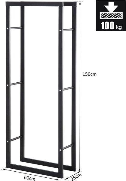 DecHome Scaffale Legnaia Per Casa e Giardino Portata 100 Kg Nero 60x25x150 cm - 8D0148
