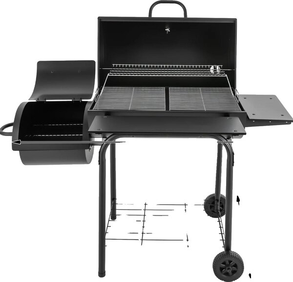 Barbecue a carbonella, ampia superficie di cottura, adatto per 10 persone, nero