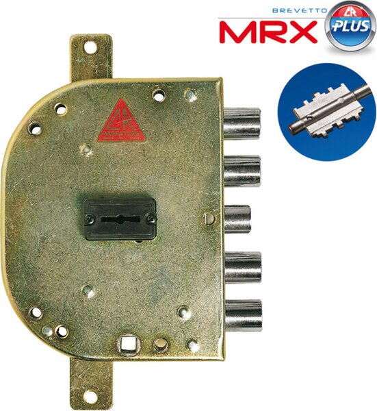 CR Serrature Serratura Porta blindata Doppia mappa da applicare 4 Mandate con Scrocco Entrata 60 mm Dx Scatola 130x164 mm + 3 Chiavi - 2155-03N MRX