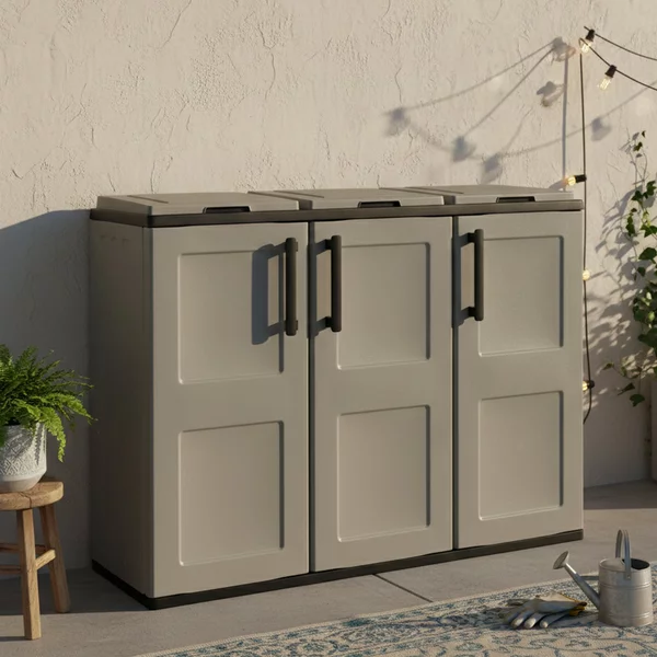 Pattumiera Grigio Nero Capacità 330 (110 per Sacco) 3 Cestini 102x37x84h cm, Colore Struttura Nero Made in Italy - Arko