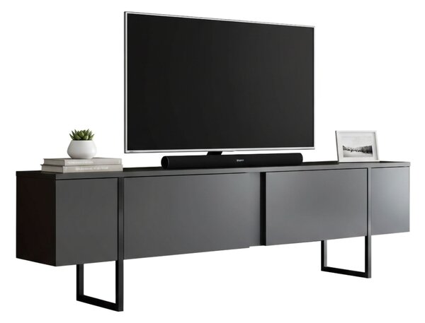 Mobile Porta tv Nero Antracite Nero Cassetti un Ripiano 180x30x50h cm, 2 Ante - Abishia