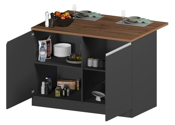 Isola cucina con ante e cassetti 125x90x90h cm antracite e rovere - Analiza