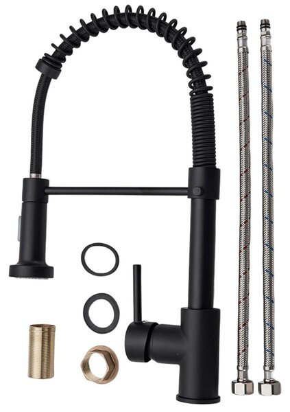 Miscelatore da cucina estraibile - Miscelatore da lavello per montaggio su piano di lavoro - Miscelatore monocomando per acqua calda/fredda - Funzione a 2 getti - Bocca orientabile a 360° - Nero