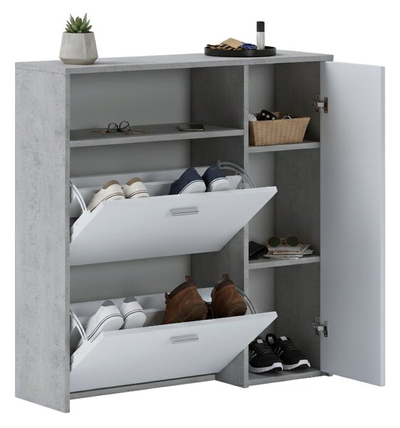 Mobile da Ingresso Grigio Cemento Bianco 04-mag Paia 3 Ripiani 91.5x26.6x94h cm, 3 Ante - Scultore