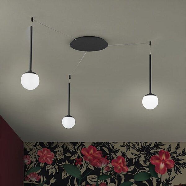 Lampadario moderno promoingross lollypop s3a ne led cct 1606lm metallo nero metacrilato bianco - Promoingross