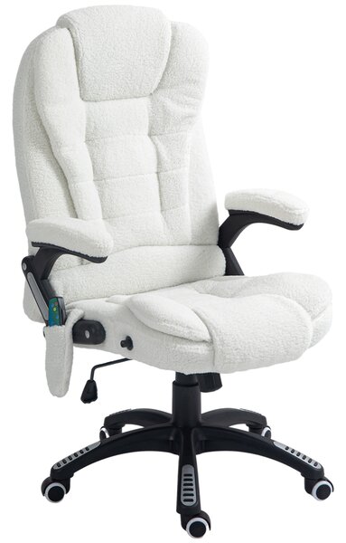 Vinsetto Poltrona Ufficio Massaggiante con Altezza Regolabile e Telecomando, sedia Ergonomica in Tessuto Lino, 67x74x107-116cm, Bianco|Aosom Italy