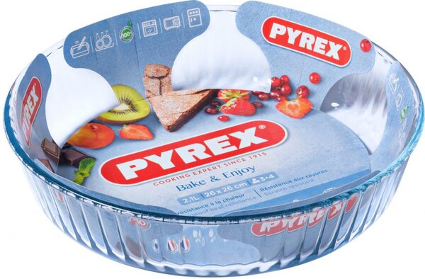 Pyrex Stampo per Dolci Torta in Vetro Temperato Rotondo Scanalato 26 cm colore Trasparente - BAKE & ENJOY