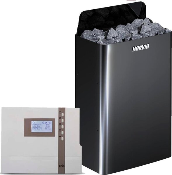 Set di stufe per sauna Harvia The Wall 9 kW in acciaio The Wall nero con EOS ECON D4