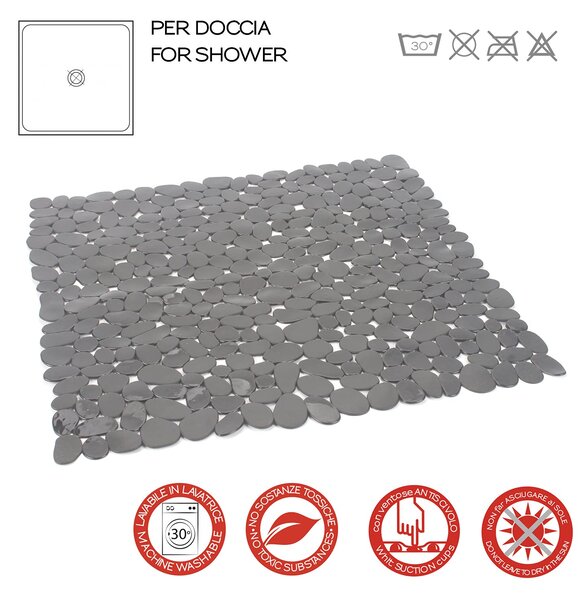 GEDY Tappetino Doccia Antiscivolo con Ventose Tappeto in PVC 540 x 540 x 7 mm colore Grigio - TADO4010830 River