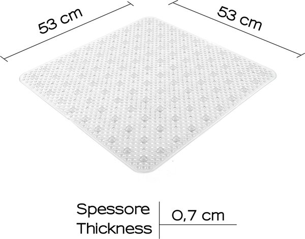 GEDY Tappetino Doccia Antiscivolo con Ventose Tappeto in PVC 530 x 530 x 7 mm colore Trasparente - TADO4000030 Solid