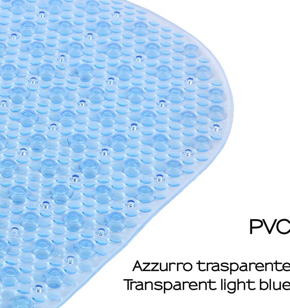 GEDY Tappetino Vasca da Bagno Antiscivolo con Ventose Tappeto rettangolare in PVC 690 x 385 x 7 mm colore Trasparente Azzurro - TAVA400P130 Solid