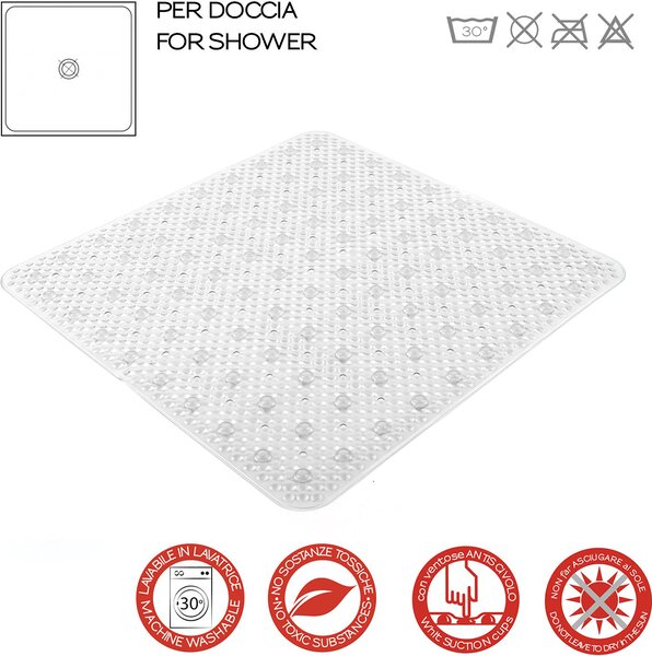 GEDY Tappetino Doccia Antiscivolo con Ventose Tappeto in PVC 530 x 530 x 7 mm colore Trasparente - TADO4000030 Solid