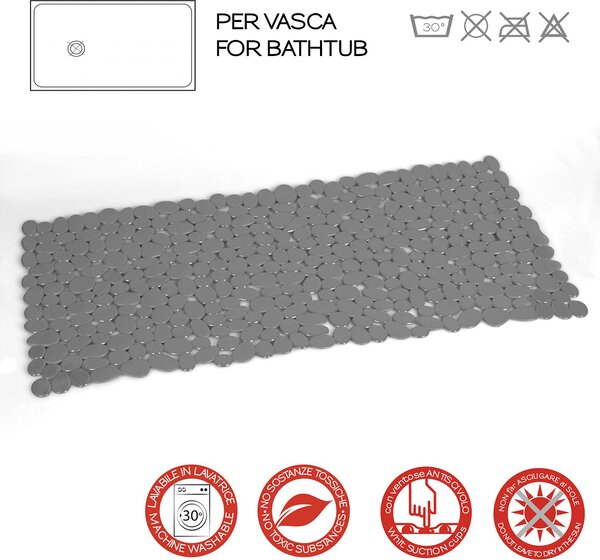 GEDY Tappetino Vasca da Bagno Antiscivolo con Ventose Tappeto rettangolare in PVC 700 x 350 x 7 mm colore Grigio - TAVA4010830 River
