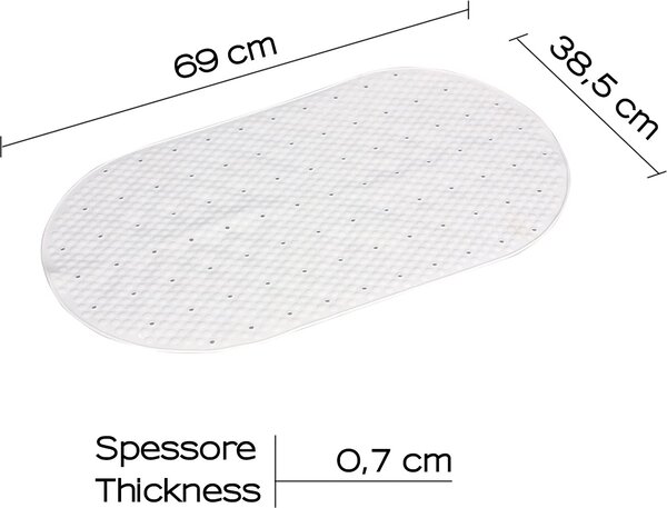 GEDY Tappetino Vasca da Bagno Antiscivolo con Ventose Tappeto rettangolare in PVC 690 x 385 x 7 mm colore Trasparente Bianco - TAVA4000230 Solid