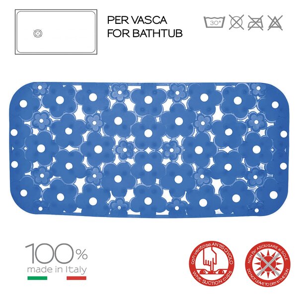 GEDY Tappeto bagno Tappeto doccia vasca antiscivolo 72 x 34.5 cm PVC colore Blu - 97 3572/P1 Serie G-Margherita