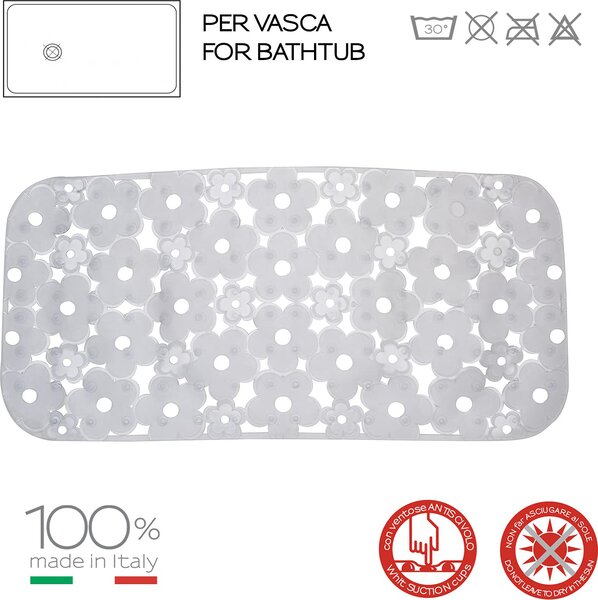 GEDY Tappeto bagno Tappeto doccia vasca antiscivolo 72 x 34.5 cm PVC colore Bianco - 97 3572/P2 Serie G-Margherita