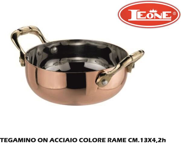 Leone Tegame Tegamino in Acciaio Inox cm 13x4,2h colore Rame
