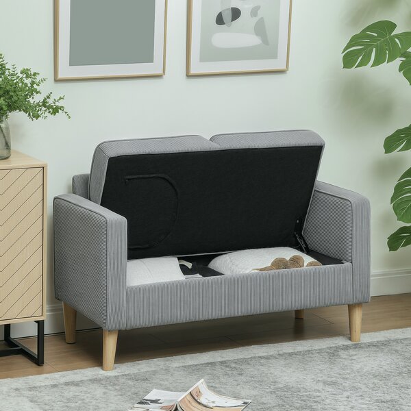 HOMCOM Divano a Due Posti Contenitore con Gambe in Legno Massiccio, 117 x 63 x 79 cm, Grigio Chiaro