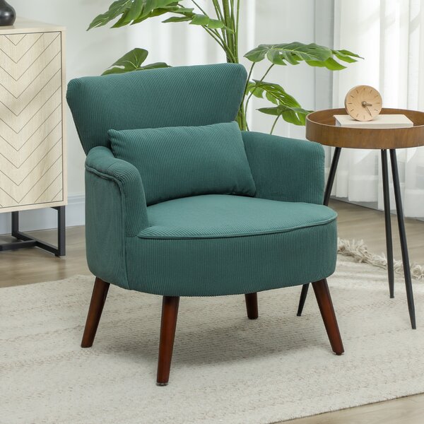 HOMCOM Poltroncina con Braccioli Moderna, Imbottita con Cuscino Lombare, Gambe in Gomma, Verde Scuro