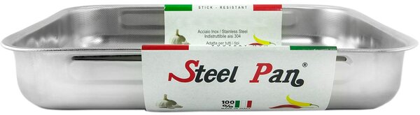 Steelpan Teglia Forno Antiaderente Rettangolare in Acciaio Inox Antigraffio 35 x 26 cm colore Inox