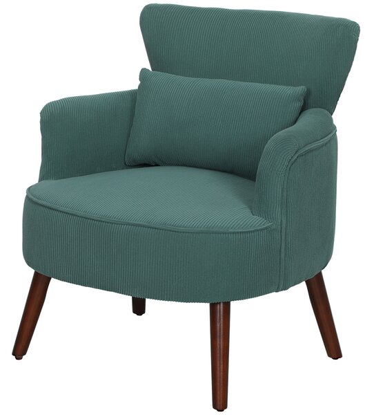 HOMCOM Poltroncina con Braccioli Moderna, Imbottita con Cuscino Lombare, Gambe in Gomma, Verde Scuro