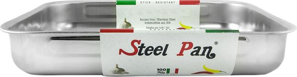 Steelpan Teglia Forno Antiaderente Rettangolare in Acciaio Inox Antigraffio 25 x 19 cm colore Inox