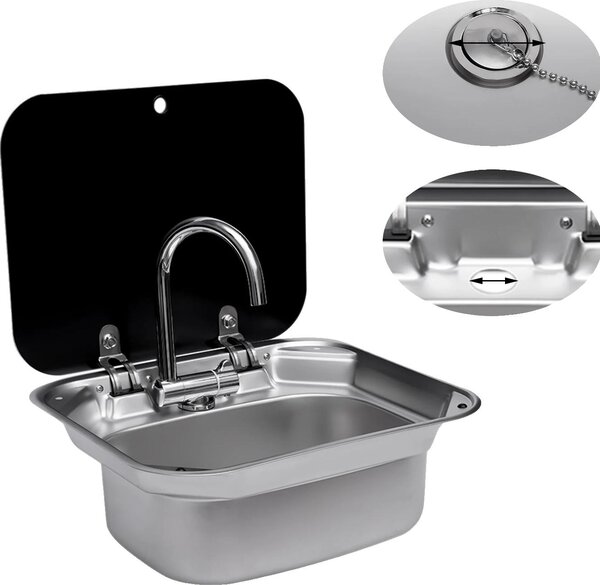 Lavello per camper, rubinetto a 360°, design salvaspazio, nero