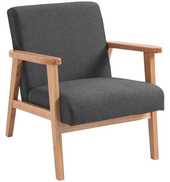 Poltrona per Salotto in Stile Vintage 68,5x78,5x75 cm con Braccioli e Struttura in Legno Grigio Scuro