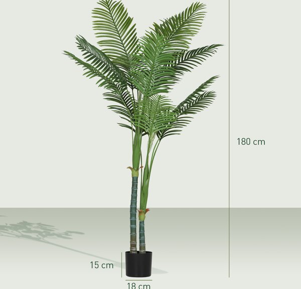 HOMCOM Pianta artificiale interna a palma, con vaso in plastica, altezza 180 cm, Verde | Aosom Italy