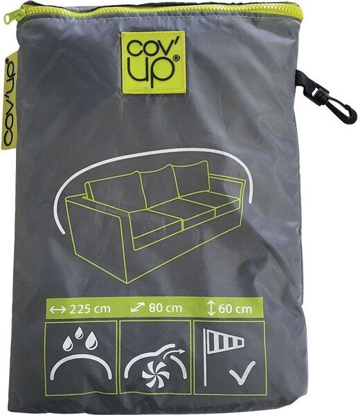 Moia Telo Copri Divano da Esterno 3 Posti in Poliestere Impermeabile 225x60x80 cm colore Grigio - CVD06 Cov'up