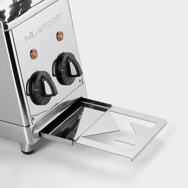 MILANTOAST Tostapane con Pinze 2 Fette Potenza 1370 Watt con Cassetto Raccoglibriciole colore Acciaio Inox - 007000