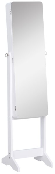 HOMCOM Armadio Portagioie Portagioielli con Specchio Regolabile e Illuminazione LED, Legno, Bianco, 30x146x36 cm