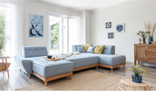 Divano letto a U azzurro, angolo destro Dazzling Daisy - Miuform