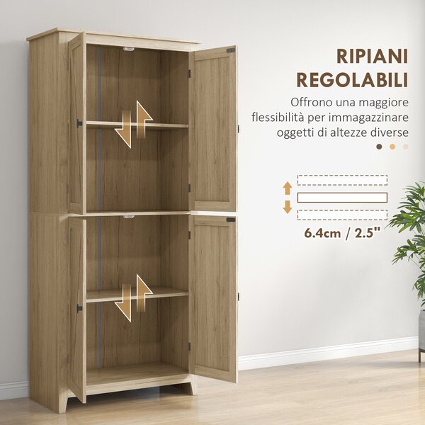 HOMCOM Mobile Cucina a 4 Ante con Mensole Regolabili e Base Rialzata in Legno 80x40x182cm|Aosom