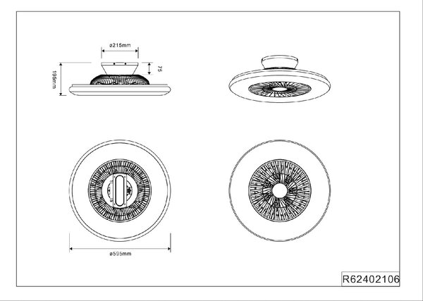 Trio Ventilatore da Soffitto cm. 59 x h.20 con Luce LED Integrata - R62402106