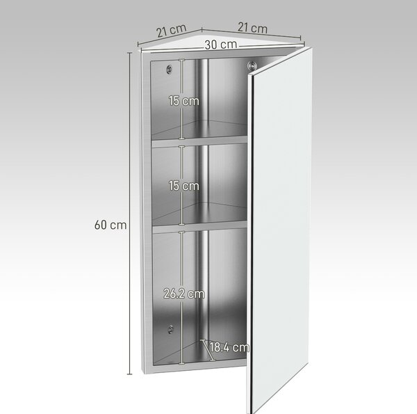 HOMCOM mobiletto pensile bagno specchiera bagno mobile salvaspazio bagno specchio contenitore bagno mobili specchio bagno | 60x30x18.4cm|Aosom