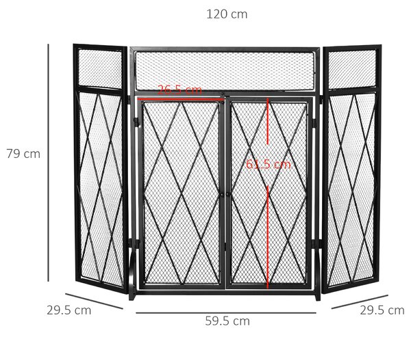 HOMCOM Parascintille per Camino in Metallo con 3 Pannelli Pieghevoli, 120x11.5x79 cm, Nero|Aosom