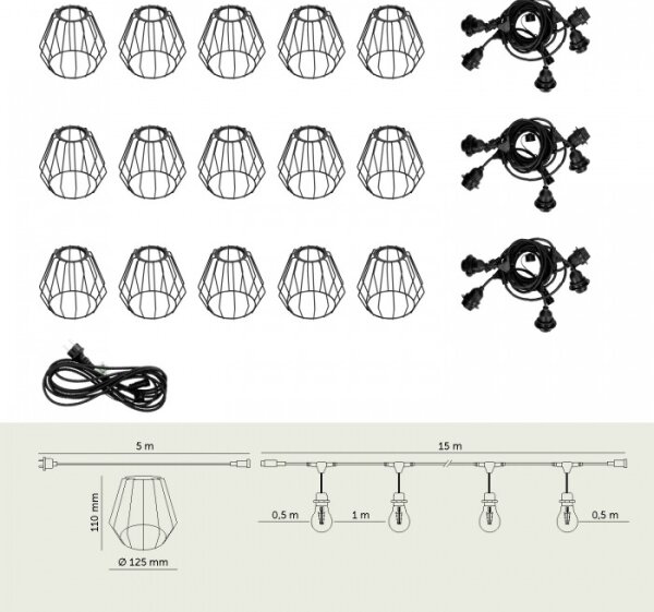 Catena decorativa per esterni CRETE 15xE27/230V 20m IP44