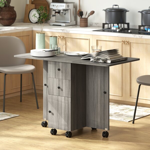 HOMCOM Tavolo a Ribalta a 6 Rotelle con 2 Cassetti e Armadietto ad Ante, in Legno, 120x60x76.5 cm, Grigio | Aosom Italy