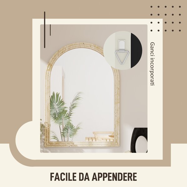 HOMCOM Specchio da Parete ad Arco con Bordo Scanalato e Ganci, in Vetro e Polistirene, 50x2x70 cm, Beige | Aosom Italy